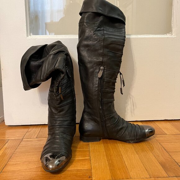 Over-the-Knee Leather Boots – Black with Metallic Cap Toe – Size 39 - Picture 5 of 13